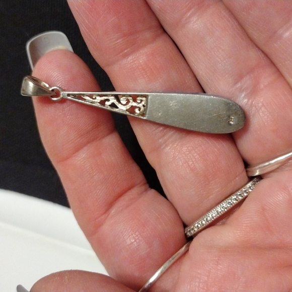 Sterling Silver Blue Lab Created Opal Inlay Tear Drop Pendant Stamped 925 - Picture 3 of 6